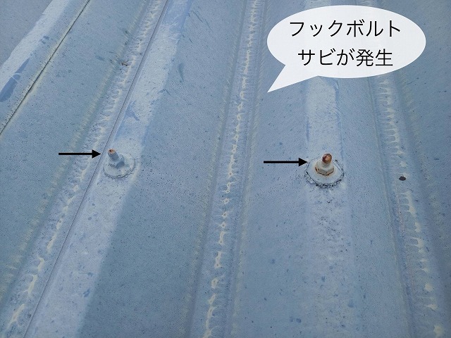 折半屋根　フックボルト錆が発生